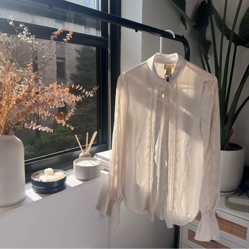 NWOT H&M Soft cream chiffon button up - vintage look long sleeve